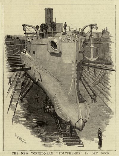 De Nieuwe Torpedo-Ram Polyphemus in Droogdok door William Lionel Wyllie